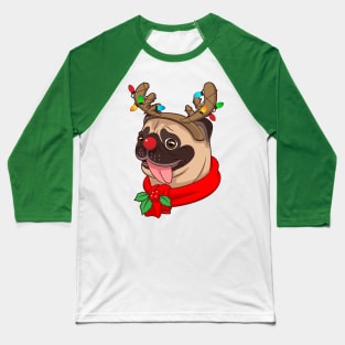 Funny Cute Pug Cool Costumes Christmas Gift Reindeer Baseball T-Shirt